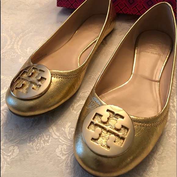 Tory Burch Shoes - Tory Burch Reva Ballet Flats in Saharan Gold, 7.5